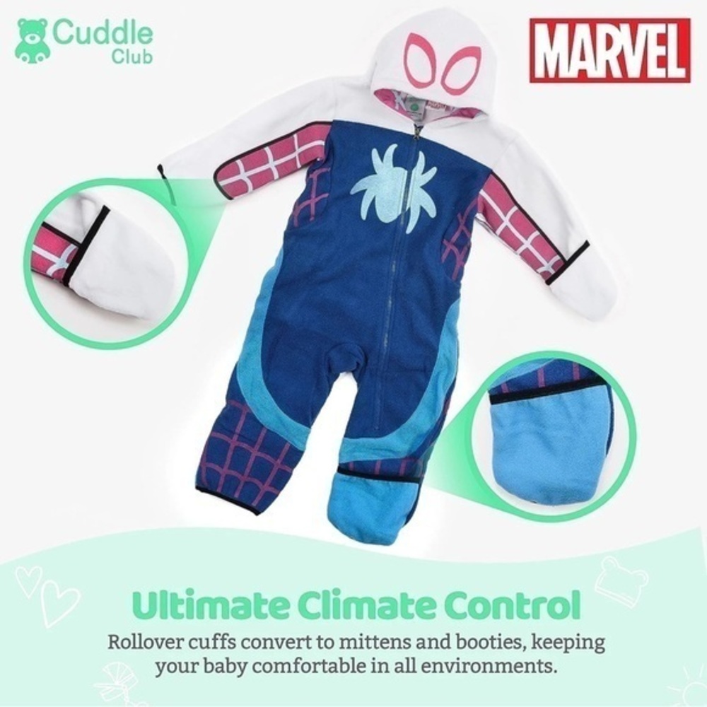 Marvel Cuddle Club One Piece Romper Hooded Fleece Onesie Jumper Ghost size 4T